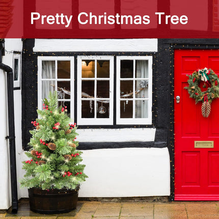 Solar Christmas Tree 30 inch Prelit 2 Set Pathway Porch Christmas Trees Pre-Light LED Battery Operated Outdoor Xmas Decor for Entrance Driveway, Yard, Garden