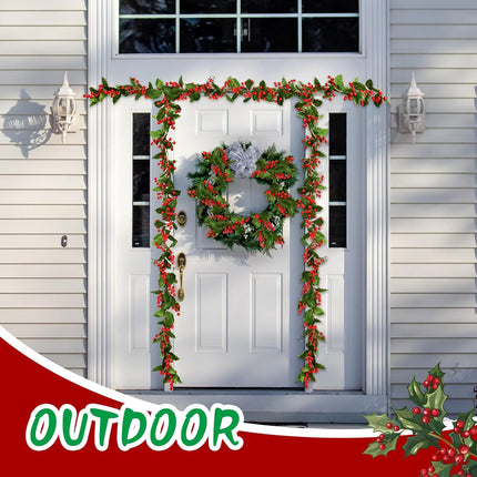 6 FT Red Berry Christmas Garland,Flexible Artificial Berry Garland,Christmas Garland Greenery with Holly Leaves Red Berries for Christmas Decorations,Winter,Holiday,Indoor Outdoor Decor