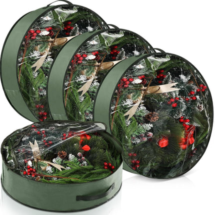 4 Pack Christmas Wreath Storage Container Wreath Storage Box with Clear Window and Handles Oxford Cloth Garland Storage Bags with Dual Zipper for Xmas Wreath wrapping(Green,30 Inch)
