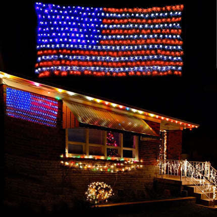 4th of July Decorations, 420 LED 24V Plug in Red White and Blue American Flag Net Lights, Waterproof Patriotic Lights for Outdoor Indoor Independence/National/Memorial Day, Christmas Decor
