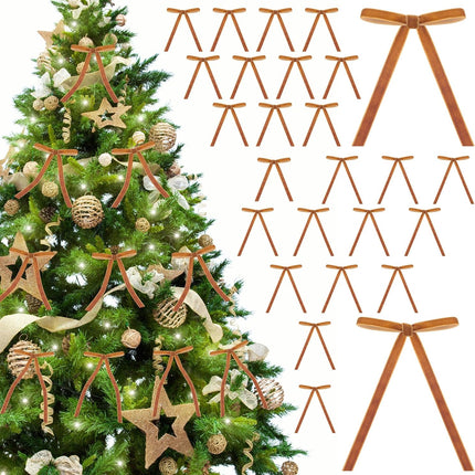 FOTN 26 Pcs Velvet Christmas Bows Flocked Christmas Ornaments Christmas Ribbon Bows for Tree Wreath Door Garland Home Decor Outdoor Indoor (Khaki)