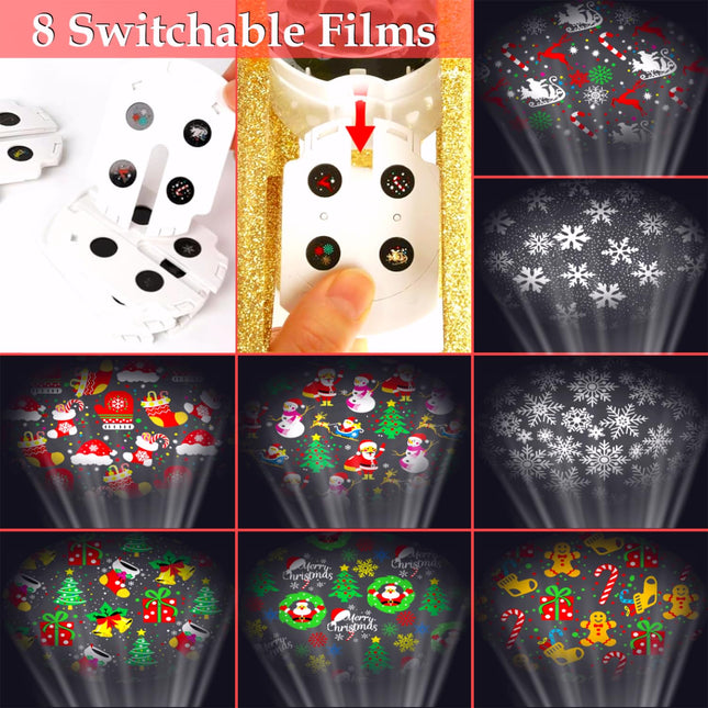 Christmas Tree Topper Lighted with 8 Projection Modes, Christmas Star Tree Topper Built-in LED Rotating Lights, 3D Gold Star Tree Top Glitter Projector for Xmas Party Holiday Decorations