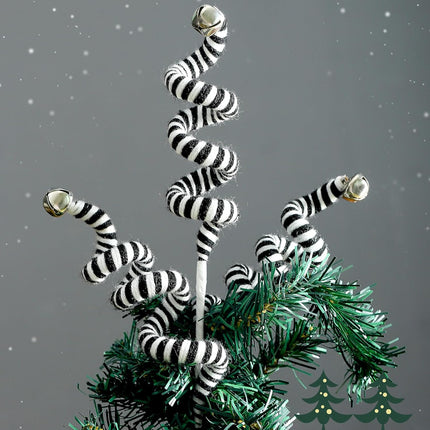 4PC Set Black/White Christmas Tree Picks Christmas Tree Decoration Woolen Bells Curly Pick, Christmas Tree Decorations Halloween Decoration Home Office Paty Ornaments