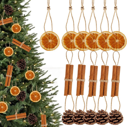 40Pcs Natural Christmas Tree Ornaments - Dried Orange Slice Ornaments Pine Cones Cinnamon Sticks Mix Dried Fruit Ornament for Xmas Tree DIY Crafts Garland Decor