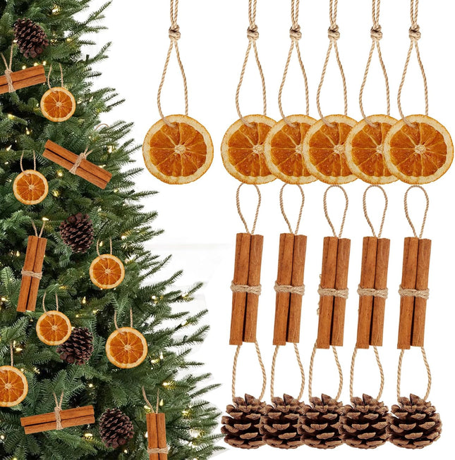 40Pcs Natural Christmas Tree Ornaments - Dried Orange Slice Ornaments Pine Cones Cinnamon Sticks Mix Dried Fruit Ornament for Xmas Tree DIY Crafts Garland Decor