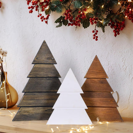 3 Pcs Wooden Christmas Trees Tabletop Decor 15, 12, 10 Inch Rustic Xmas Tree Table Signs Farmhouse Wooden Christmas Centerpiece for Table Tiered Tray Mantel Shelf Home Office Decor