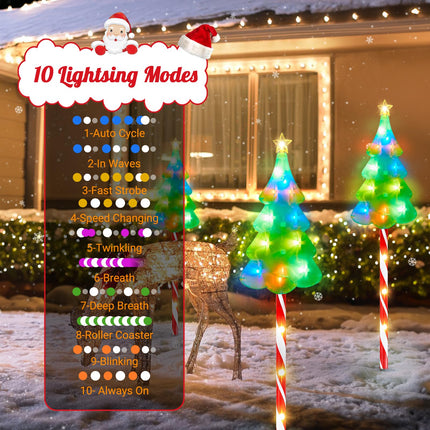 KOOPER 25" Larger Christmas Decorations Outdoor Solar Christmas Tree Candy Cane Stake Lights, 6PCS Solar Christmas Pathway Lights Outdoor With USB, 102 LEDs 10 Modes Outdoor Christmas Decorations Yard