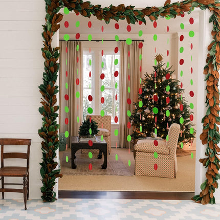 Red Green Christmas Streamers Decorations, UNIIDECO Xmas Tree Ornaments Accessories, Circle Dots Paper Garland, Fiesta Birthday Loteria Party Banner Streamer Background Supplies Chriatmas Decor