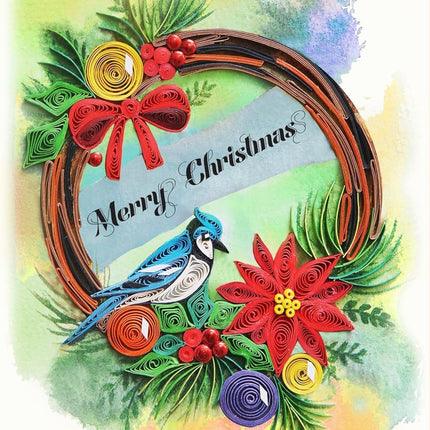 Christmas Wreath Quilling Card, 5 x 7 inch, Handmade, with Envelope