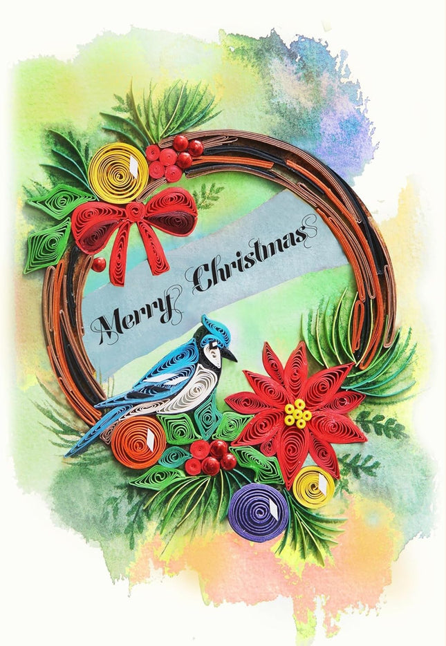 Christmas Wreath Quilling Card, 5 x 7 inch, Handmade, with Envelope