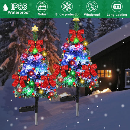 2 Pack 32 inch Solar Xmas Tree Light Outdoor Tree with 20 LED Lights Waterproof Christmas Pathway Light Solar Christmas Decorations for Yard Garden Lawn Walkway