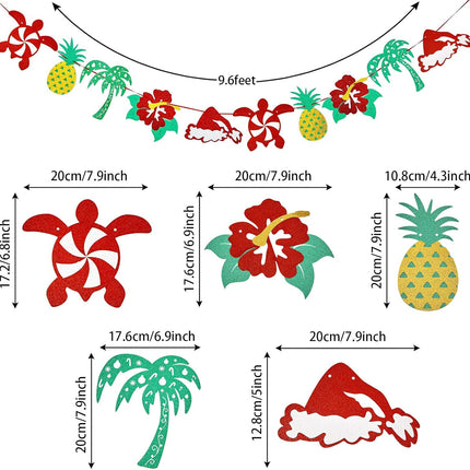 3 Pieces Mele Kalikimaka Banner Hawaiian Christmas Garland Glittering Winter Holiday Party Banner Decor Supplies Mantle Family Home Pre-Strung Decor
