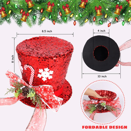 Christmas Tree Topper Hat, Red Candy Cane Bow Christmas Tree Top Toppers with 6.5ft Ribbon Light, Shiny Xmas Santa Tree Toppers Christmas Decorations for Holiday Decor