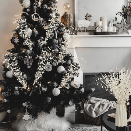 12 PCS Artificial Glitter Berry, White Christmas Glitter Picks Artificial Berries Stems Ornaments Fake Xmas Stem Decorative Sticks for Vases Tall DIY Wreath Home Decor (15.8’’)