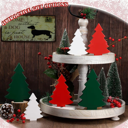 Qunclay 6 Pieces Wooden Christmas Trees Tabletop Decoration Rustic Wood Christmas Trees Tiered Tray Decoration Mini Christmas Tree Mini Wooden Block Signs Tabletop Decoration Ornaments (Tree Style)