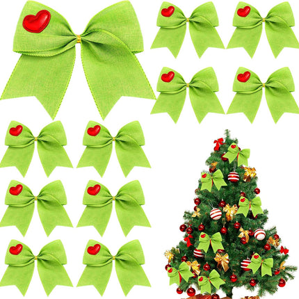 12 Pcs Green Red Christmas Bow 6 Inch Christmas Pre-Tied Lime Green Bow Christmas Tree Decorations Christmas Wreaths Bows for Garland Home Front Door Party Winter Holiday Decor