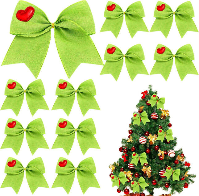 12 Pcs Green Red Christmas Bow 6 Inch Christmas Pre-Tied Lime Green Bow Christmas Tree Decorations Christmas Wreaths Bows for Garland Home Front Door Party Winter Holiday Decor