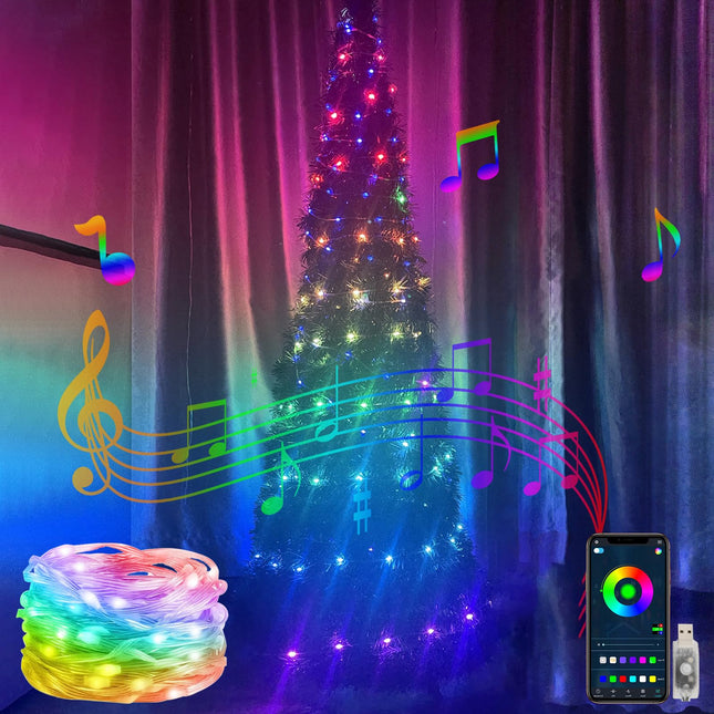 Honche Smart Lights 33FT 100LED USB Power Weatherproof App Control Timer Dimmable DIY Music Sync Speedness Fairy Lights for Campping Bedroom Party Garden Christmas Tree Halloween Decor