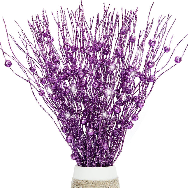 10 Pcs Artificial Glitter Berry Stems for Christmas Tree Picks Curly Sprays Faux Glitter Berry Branches Christmas Tree Twigs Filler Decorations Festival Wreath Supplies Table Centerpiece (Purple, 10)