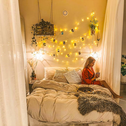 100 LED Warm White Christmas Lights Indoor Plug in,33ft Outdoor Christmas Lights Waterproof Connectable, 8 Modes White String Lights for Bedroom Christmas Decoration