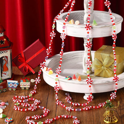 12 Feet Christmas Bead Garland Plastic Candy Swirl Garland Ornament Red and White Peppermint Beaded Garland Christmas Tree Decor for Xmas Party Supplies Holiday Favors Farmhouse Wall Hanging Ornaments