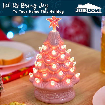 Joiedomi 7" Pink Ceramic Christmas Tree, Prelit Tabletop Christmas Tree with Extra Clear Top Star & Bulbs for Best Desk Decoration