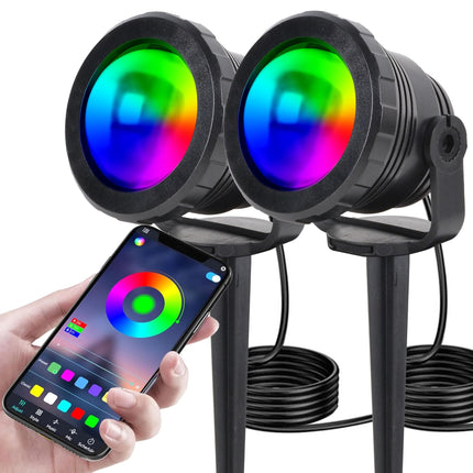 IC ICLOVER Outdoor Spot Lights, Smart APP & Remote Control Color Changing Landscape Lights, 12W LED Landscape Lighting, IP68 Waterproof RGB Outdoor Spotlights for Yard Tree Christmas Year-2 Pack