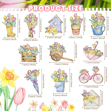 Maitys 36 Pcs Fall Sunflower Wooden Ornaments for Tree Autumn Sunflower Ornament Summer Tree Decoration Flower Gnome Hanging Wood Cutout for Home Small Tree Party(Tulip)