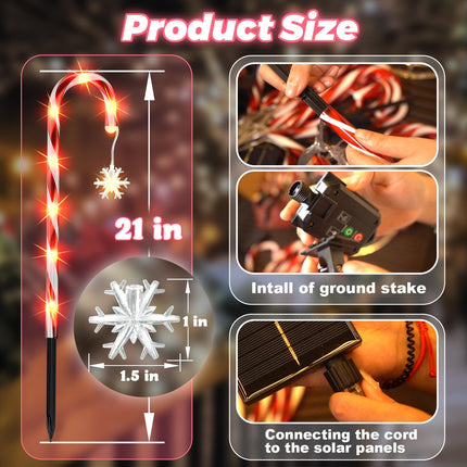 Solar Christmas Lights Outdoor Decorations: Candy Cane Light Waterproof for Outside Yard Decor - Snowflake Red Xmas Garden Lighted Patio Tree Pathway Lawn Decorative 12 Pack