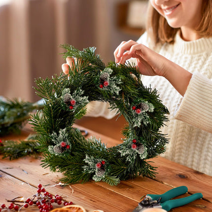 Red Berry Stems Pine Branches with Snow Artificial Christmas Picks Floral Pine Cones Faux Stems Spray Christmas Tree Picks Artificial Pine Branches Holly Pine Sprigs for Crafts (Fresh,96 Pcs)