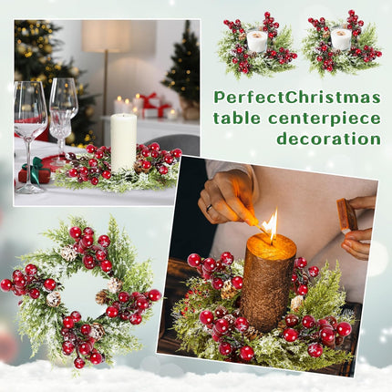 6 Pcs Christmas Candle Rings Wreath Mini Christmas Table Centerpieces Red Berry Pinecones Wreaths for Kitchen Cabinet for Farmhouse Xmas Front Door Porch Wall Christmas Thanksgiving Fall Decorations