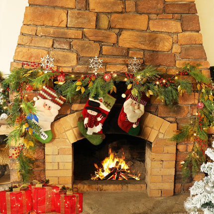 6FT Christmas Lighted Garland, Battery Operated Christmas Garland with Lights, Pre Lit Garland with Red Balls for Indoor Home Fireplace Winter Christmas Holiday Year Decoration