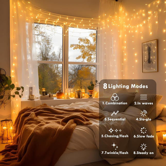 XURISEN 280 LED String Lights,108FT Plug in Christmas Lights Indoor/Outdoor Waterproof, 8 Modes & Memory Twinkle Fairy Lights Decor for Home Party Wedding (Warm White)