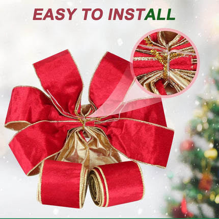 Colovis Christmas Tree Topper Bow, 10ft Long Streamers Tree Topper Bow Red, Velvet Ribbon Bows Toppers for Xmas Holiday Party Home Decor (Red)