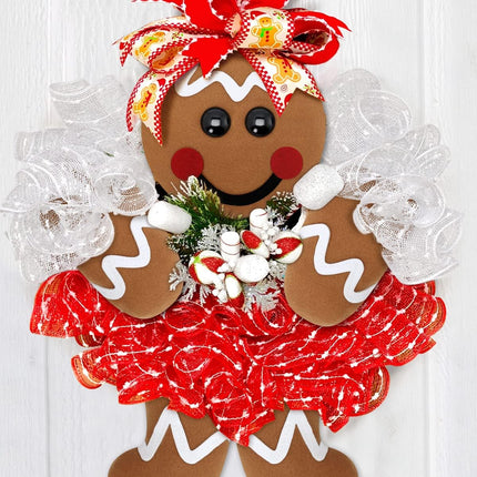 Percozzi Christmas Wreath Attachments Gingerbread Wreath Decorations Gingerbread Man Head Hands Legs Wreath Embellishment Kit Holiday Outdoor DIY Plush Hanging Welcome Sign for Xmas Home Party