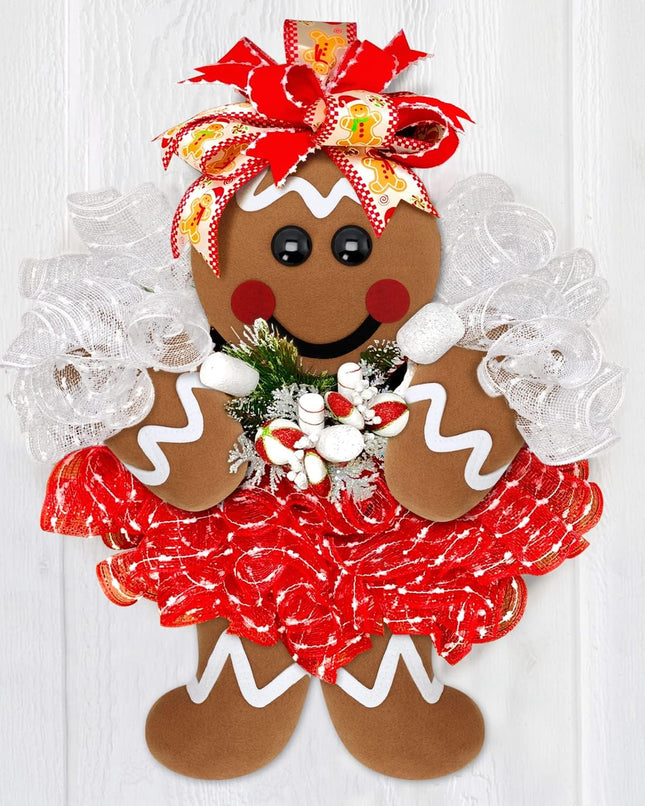 Percozzi Christmas Wreath Attachments Gingerbread Wreath Decorations Gingerbread Man Head Hands Legs Wreath Embellishment Kit Holiday Outdoor DIY Plush Hanging Welcome Sign for Xmas Home Party