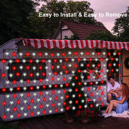 Red White Solar Powered LED Net Lights 5Ft x 5Ft,100 LEDs Christmas Bush Net Lights Solar Christmas Candy Cane Red White Net Lights,8 Modes Christmas Net Lights Solar for Christmas Outdoor Decoration