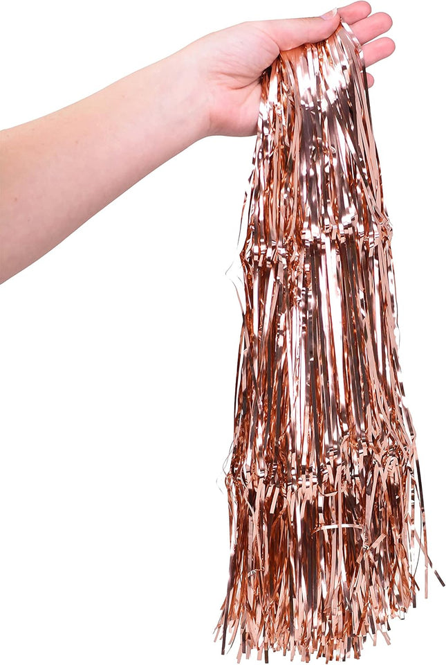 Mandala Crafts Rose Gold Tinsel Garland - Tinsel Icicles Rose Gold Tinsel Fringe Garland - 20 in X 20 Ft Long Metallic Tinsel Foil Fringe Banner for Christmas Tree Xmas Holiday Party Decoration