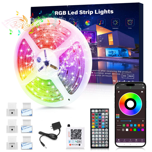 Outdoor Led Strip Lights Waterproof 32.8ft, Color Changing Led Light Strips with Remote, App Control, Music Sync RGB Led Strip Lights Outside IP68 Led Rope Lights for Roof Party Accessories