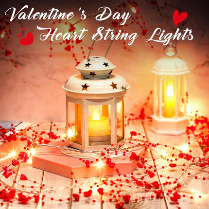 Christmas Decor 13ft 40 LED Heart String Lights Christmas Garland with Hearts and Beads Battery Operated Romantic Christmas Light Decoration for Tree Party Wedding(Red)