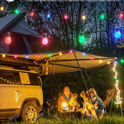 addlon 48FT Smart RGB Outdoor String Lights, Dimmable Patio Lights with 15 Waterproof Shatterproof LED Bulbs, Color Changing String Lights APP Control (Remote not Included), Music Sync for Party