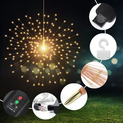 5 Pack Solar Starburst Sphere Lights,200 LED Firework Lights, 8 Modes Dimmable Waterproof Hanging Fairy Light, Copper Wire Lights for Patio Parties Christmas (Warm White)
