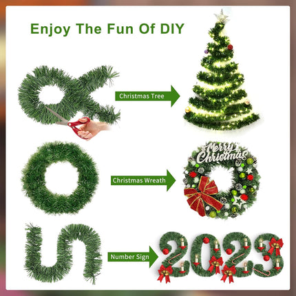 50 Feet Christmas Garland Christmas Decorations, Green Outdoor Garland for Christmas Decor, Unlit Fluffy Twist Christmas Tree Garland for Stairs Railing, Staircase, Fireplace, Window, Door, Holiday