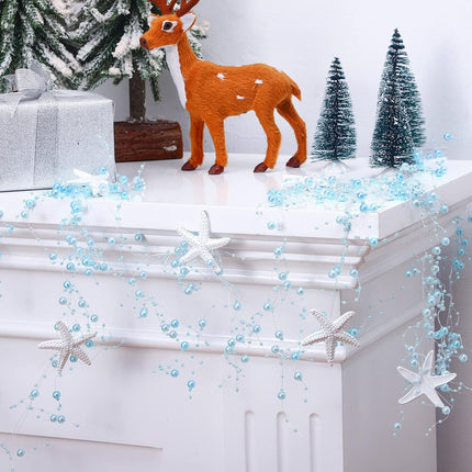 Beaded Starfish Garland Christmas Beaded Garland with Starfish Coastal Beach Garland Decor Decorative Christmas Garland for Christmas Tree Beach Home Decoration Supplies, 118 Inch Long (Blue)
