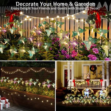 Flumy Solar Lights Outdoor Waterproof 8-Head Butterfly Decorations,Solar Garden Lights,Christmas Christmas ，Birthday Decorations,Butterfly Solar Lights for Garden and Yard 4Pack