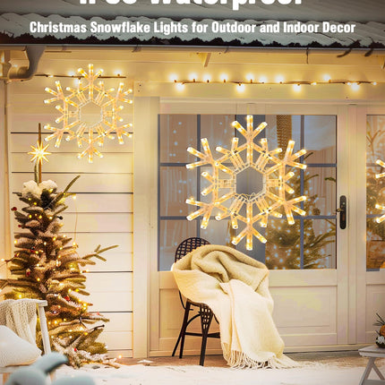 Brightown Christmas Snowflake Lights Outdoor, 108 LED 36" Folding Big Snowflake Hanging Lights, Waterproof Christmas Decorations Window Lights for Indoor House Porch Eave Pergola, Warm White
