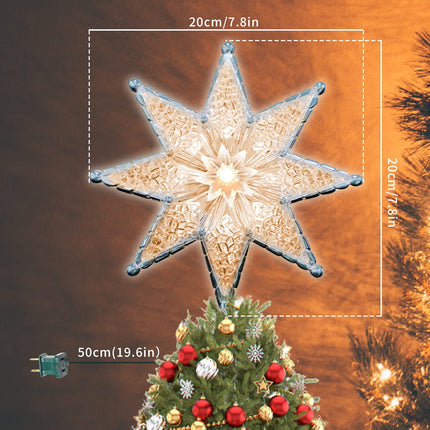 Star Christmas Tree Topper, 8" Lighted Double-Sided Star Treetop, 8-Point Star Xmas Tree Topper with 10 Warm White Lights, 120V UL