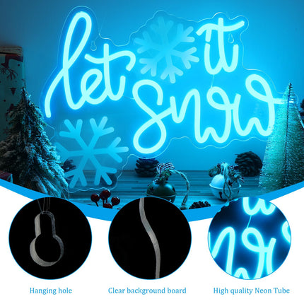 Let It Snow Neon Sign Christmas Neon Light Winter LED Sign 11.8 x 16.5 Inch Snowflake Window Light Wall Art Decoration USB Powered for Christmas winter Birthday Ceremony Party Decor