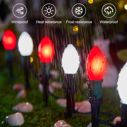 Brightown Frosted C9 LED Christmas Lights Outdoor, 32Ft Christmas Pathway Lights with 25 LED Bulbs and Stakes, Christmas Decorations Outside Driveway Walkway Sidewalk, Red and White