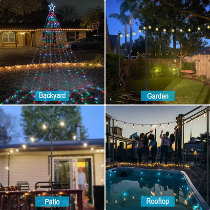 XDW-S String Light Pole - Steel Poles for Outdoor String Lights Hanging, Garden, Backyard, Patio Lighting Stand for Parties, Christmas, Wedding, 2 Pack